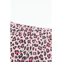 Pink Leopard Print Raw Hem Denim Shorts - 8 US thumbnail