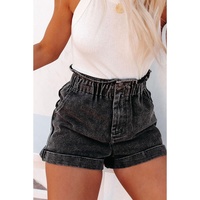 Black Vintage Washed Frilled High Waist Denim Shorts - 16 US thumbnail