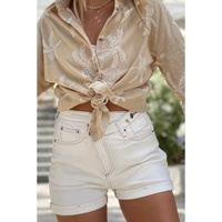 White Asymmetric Waist Design Stylish Denim Shorts - 12 US thumbnail