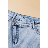 Light Blue Acid Wash Crossed Raw Edge Denim Shorts - 14 US thumbnail