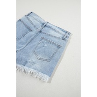Light Blue Distressed Ripped Raw Hem High Waist Denim Shorts - 14 US thumbnail