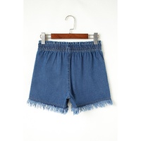 Ashleigh Blue Raw Hem Drawstring High Waist Denim Shorts with Pockets - 10 US thumbnail