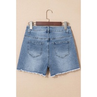 Dusk Blue Pearl Beaded Raw Hem Medium Wash Denim Shorts - 8 US thumbnail