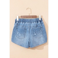 Myosotis Drawstring High Waist Distressed Denim Shorts - 10 US thumbnail