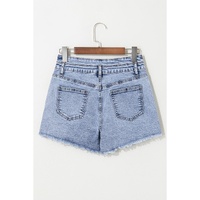 Beau Blue Rhinestone Light Wash Raw Hem High Waist Denim Shorts - 8 US thumbnail