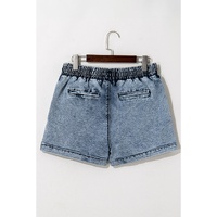 Dusk Blue Drawstring High Waist Pocketed Denim Shorts - 4 US thumbnail