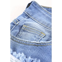 Sky Blue Ripped Tassel Bermuda Denim Shorts - M thumbnail