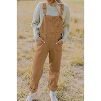 Khaki Vintage Multi Pockets Buckle Strap Cargo Denim Overalls - L thumbnail