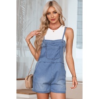 Light Blue Grommet Tie Straps Casual Denim Romper - M thumbnail