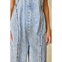 Beau Blue Light Wash Frayed Exposed Seam Wide Leg Denim Overall - XL thumbnail