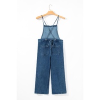 Dusk Blue Adjustable Tie Straps Cropped Wide Leg Denim Overalls - L thumbnail