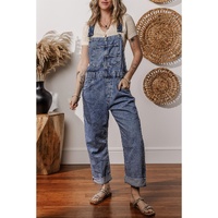 Sail Blue Denim Bib Straight Leg Jumpsuit with Pockets - L thumbnail