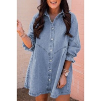 Azura Exchange Sky Blue Buttoned Long Sleeve Denim Mini Dress - M thumbnail