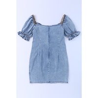 Sky Blue Buttoned Denim Bodycon Mini Dress - XL thumbnail