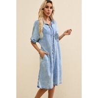 Light Blue Loose Medium Wash Short Sleeve Shirt Chambray Dress - XL thumbnail