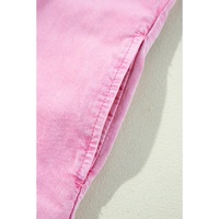 Pink Short Sleeve Double Chest Pocket Denim Shirt Dress - M thumbnail