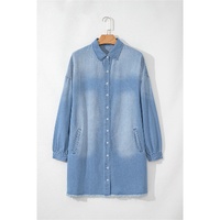Beau Blue Risen Medium Washed Denim Shirt Dress - L thumbnail