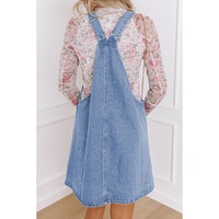 Beau Blue Wide Strap Button Front Pocketed Denim Mini Dress - XL thumbnail