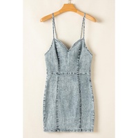 Beau Blue Sleeveless V Neck Back Zipped Denim Dress - L thumbnail