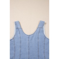 Beau Blue Light Wash Denim Buttoned Front Chest Pockets Sleeveless Slim Mini Dress - XL thumbnail