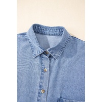Dusk Blue Short Sleeve Pocketed Button up Denim Tunic Dress - S thumbnail