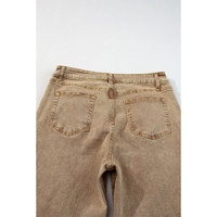 Light French Beige Acid Washed High Rise Cropped Wide Leg Jeans - 14 US thumbnail
