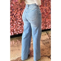 Light Blue Floral Rhinestone Decor High Rise Wide Leg Jeans - 6 US thumbnail