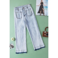 Beau Blue Acid Wash Contrast Edge Pocketed Cropped Jeans - 12 US thumbnail