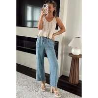 Myosotis Mineral Wash Drawstring Waist Loose Straight Denim Pants - 10 US thumbnail