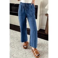 Sail Blue Mineral Wash Drawstring Waist Loose Straight Denim Pants - 8 US thumbnail