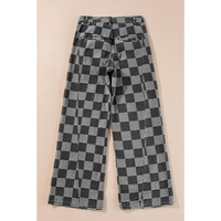 Dark Grey Checkered Denim Wide Leg Jeans - 10 US thumbnail
