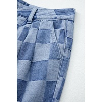Dusk Blue Checkered Denim Wide Leg Jeans - 4 US thumbnail
