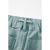 Smoke Green Mineral Wash Drawstring High Waist Wide Leg Jeans - 14 US thumbnail