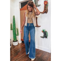 Sail Blue High Waist Button Fly Seamed Raw Hem Flare Jeans - 4 US thumbnail