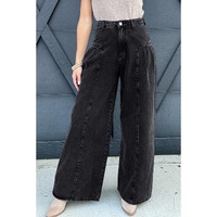 Dark Grey Pleated Wide Leg Mineral Wash Denim Pants - 10 US thumbnail