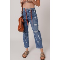 Ashleigh Blue Ripped Splattering Paint Rope Waist Cropped Straight Jeans - 6 US thumbnail