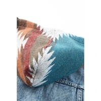 Azura Exchange Multicolor Aztec Print Frayed Hem Denim Jacket - 2XL thumbnail