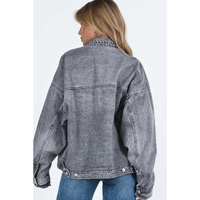 Gray Chest Pockets Drop Shoulder Loose Denim Jacket - L thumbnail