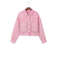 Pink Rivet Studded Pocketed Denim Jacket - S thumbnail