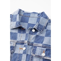 Light Blue Checkered Patchwork Button up Denim Jacket - L thumbnail