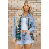 Blue Aztec Printed Denim Jacket - XL thumbnail