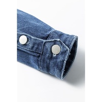 Sky Blue Light Wash Distressed Frayed Long Denim Jacket - S thumbnail