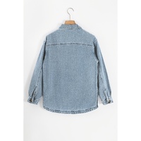 Dusk Blue Slit Buttons Pocketed Denim Jacket - M thumbnail