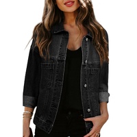 Black Washed Oversize Pocketed Denim Jacket - S thumbnail