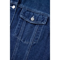 Navy Blue Ruffle Raw Hem Flap Pockets Denim Jacket - S thumbnail