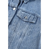 Beau Blue Ruffle Raw Hem Flap Pockets Denim Jacket - S thumbnail