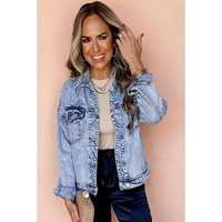 Beau Blue Vintage Washed Flap Pockets Denim Jacket - L thumbnail