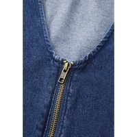 Sail Blue Denim Ruffled Zipped Front Belted Romper - L thumbnail