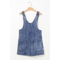 Dusk Blue Sleeveless U Neck Patched Pocket Denim Romper - XL thumbnail