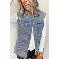 Beau Blue Denim Flap Pocket Curved Hem Shirt Vest - S thumbnail